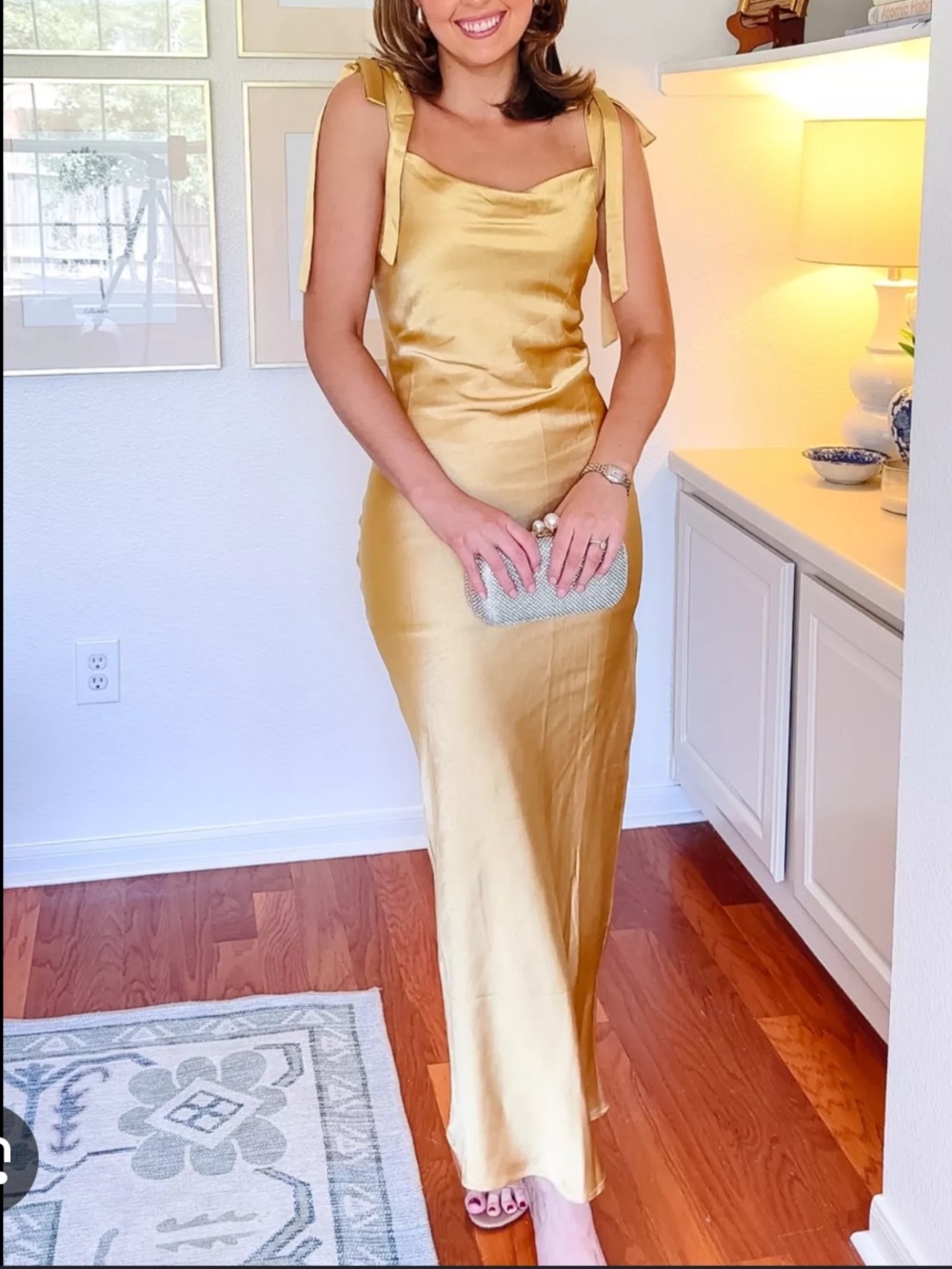 Revolve Heartloom Satin Dress in Golden